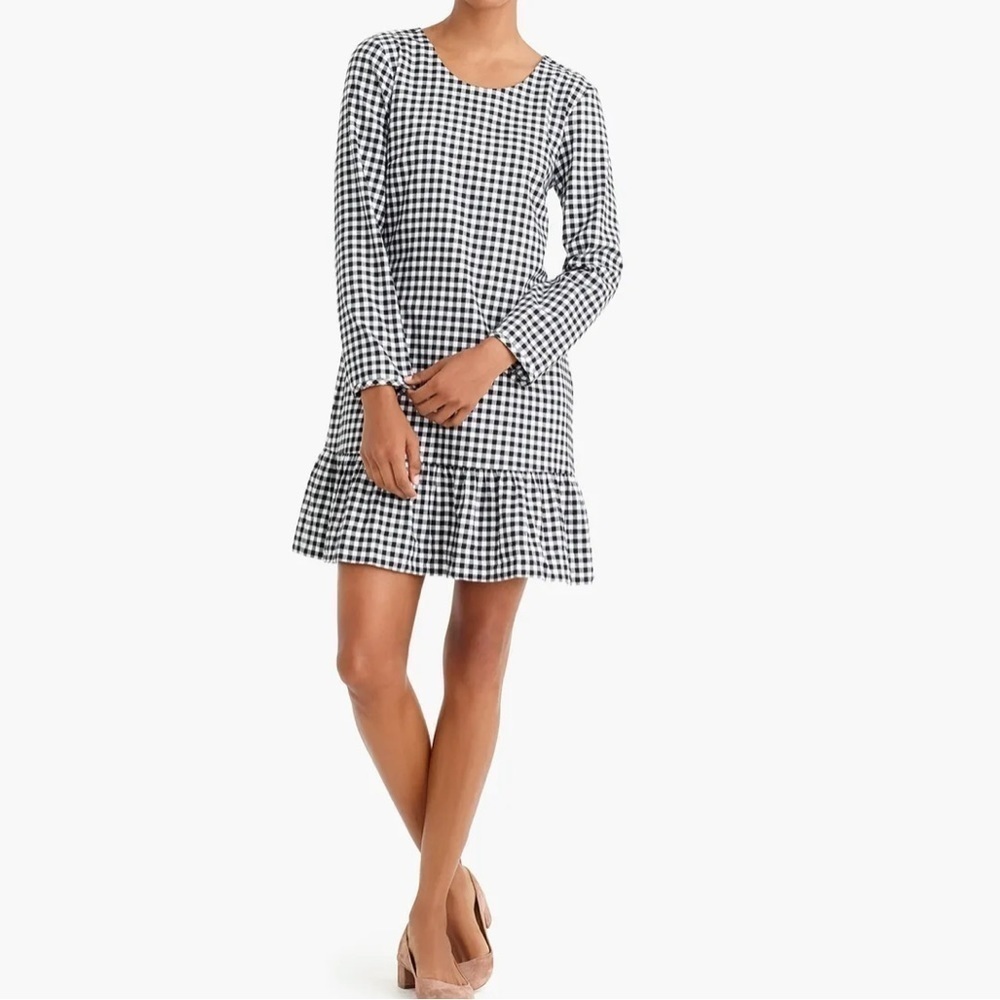 NWT J. Crew Factory Flannel Gingham Bow Back Ruffle Hem Dress
